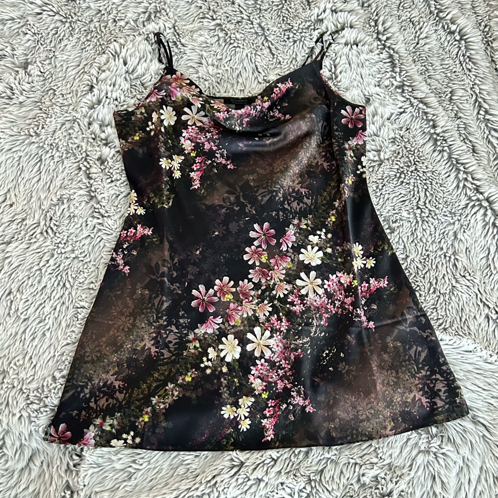 All Saints Floral Slip Dress - Black and Pink - Picture 2 of 11